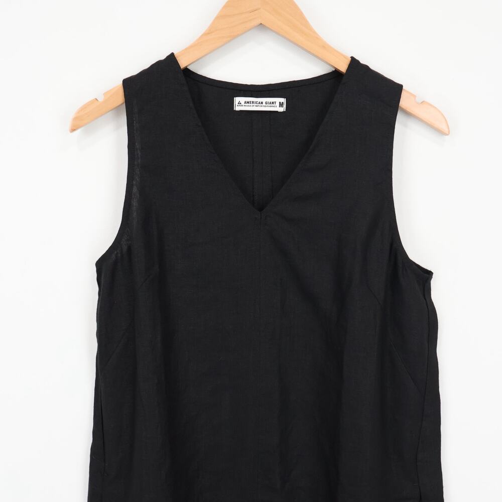 American Giant Women's Linen V Neck Sleeveless Dress Black Size Medium NWOT - Picture 2 of 6
